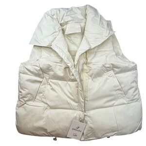 QIESANI Womens Puffer Vest XXL Cream Collared Sleeveless Zip Up Jacket
